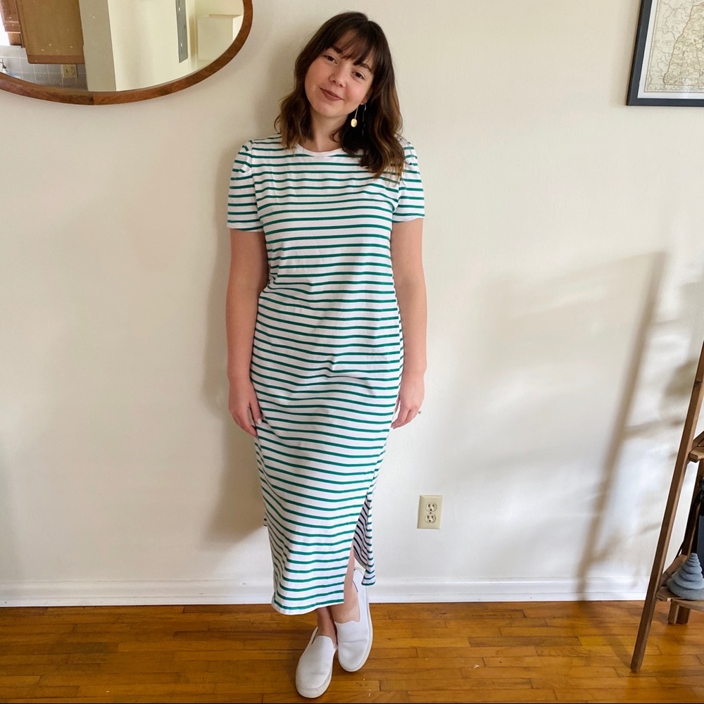 Who What Wear Green and White Stripped Midi Dress
